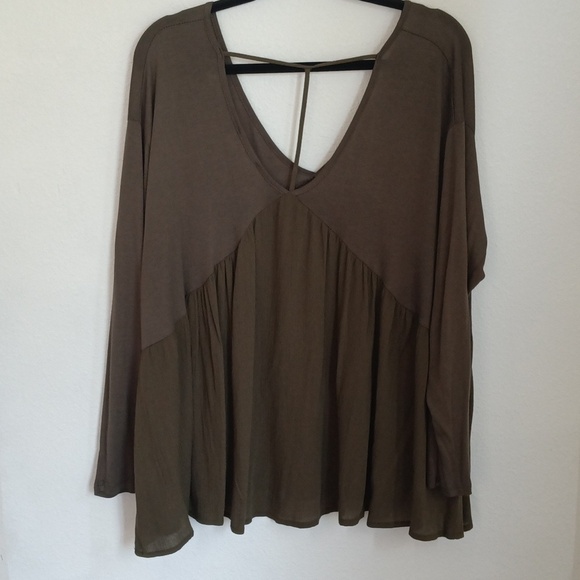 Altar'd State Womens Olive Green Flowy Gauze Babydoll Top Vneck Tunic Size Large - Picture 4 of 9